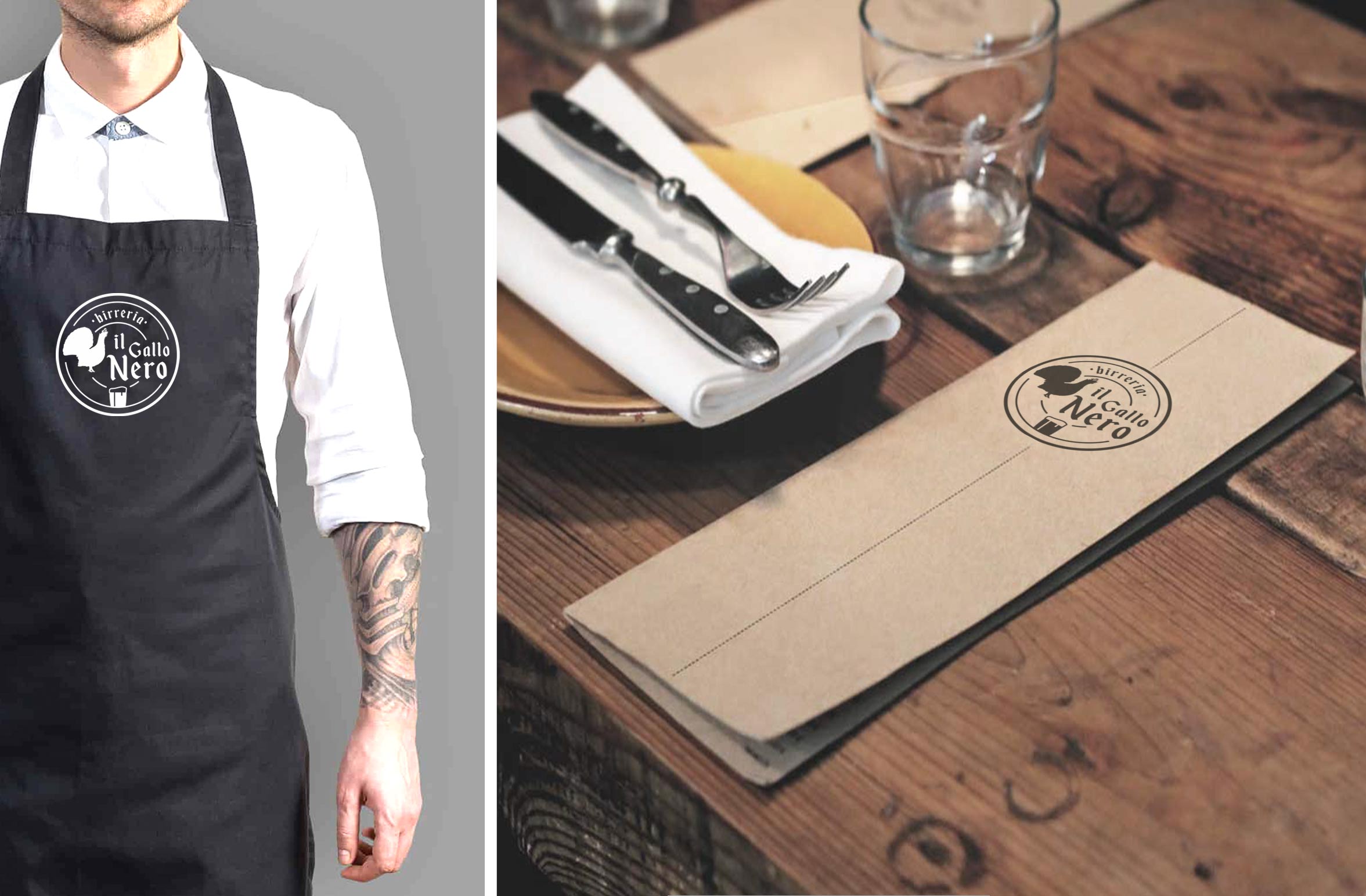 Il gallo nero birreria identity project by Francesco Belloli Designer Vicenza - apron and menu