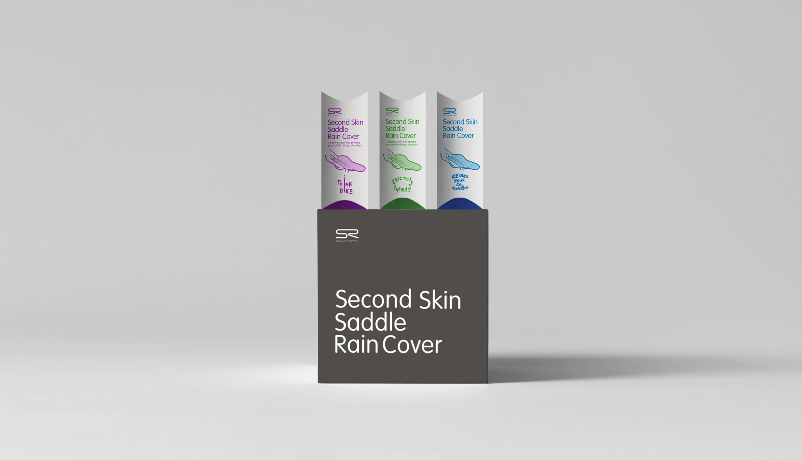 Selle Royal saddle rain cover packaging project by Francesco Belloli Designer Vicenza - masterbox and retail dispenser